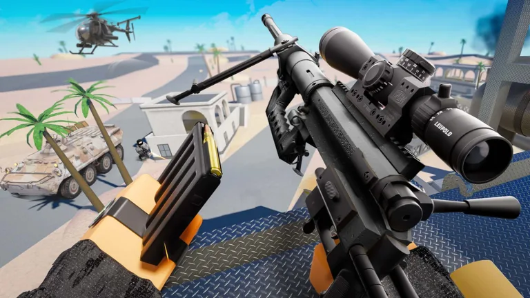 A Ground War player handling a scoped rifle